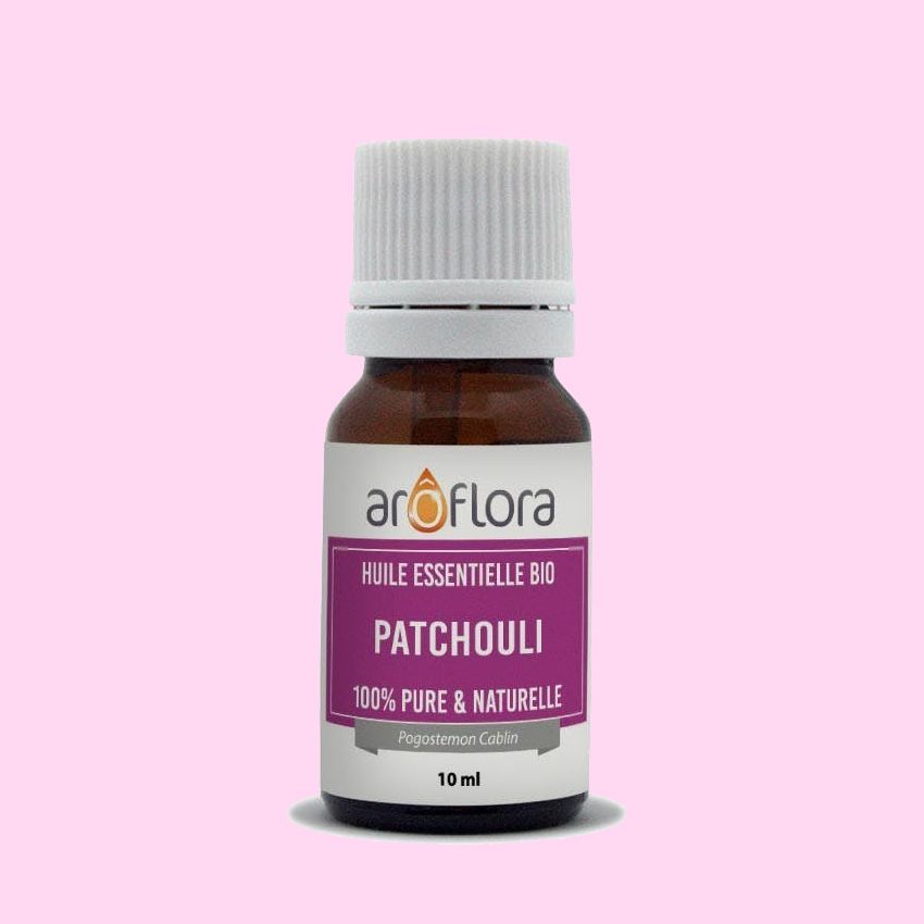 Aceite esencial de Pachulí 10 ml en botella ámbar.