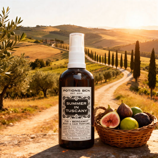 Perfume unisex Summer in Tuscany de Potions BCN en envase de vidrio ámbar de 100 ml.