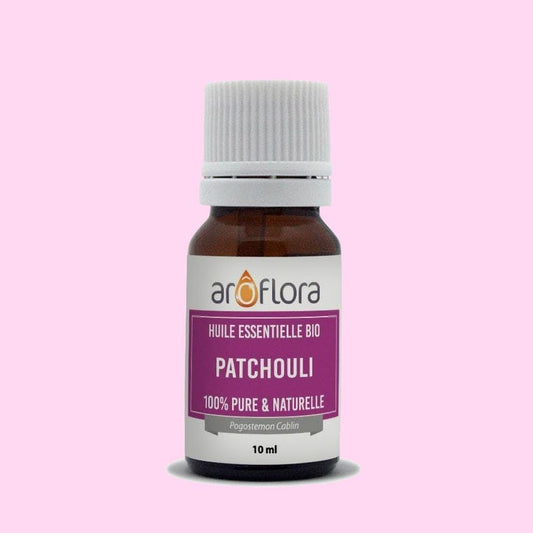 Aceite esencial de Pachulí 10 ml en botella ámbar.