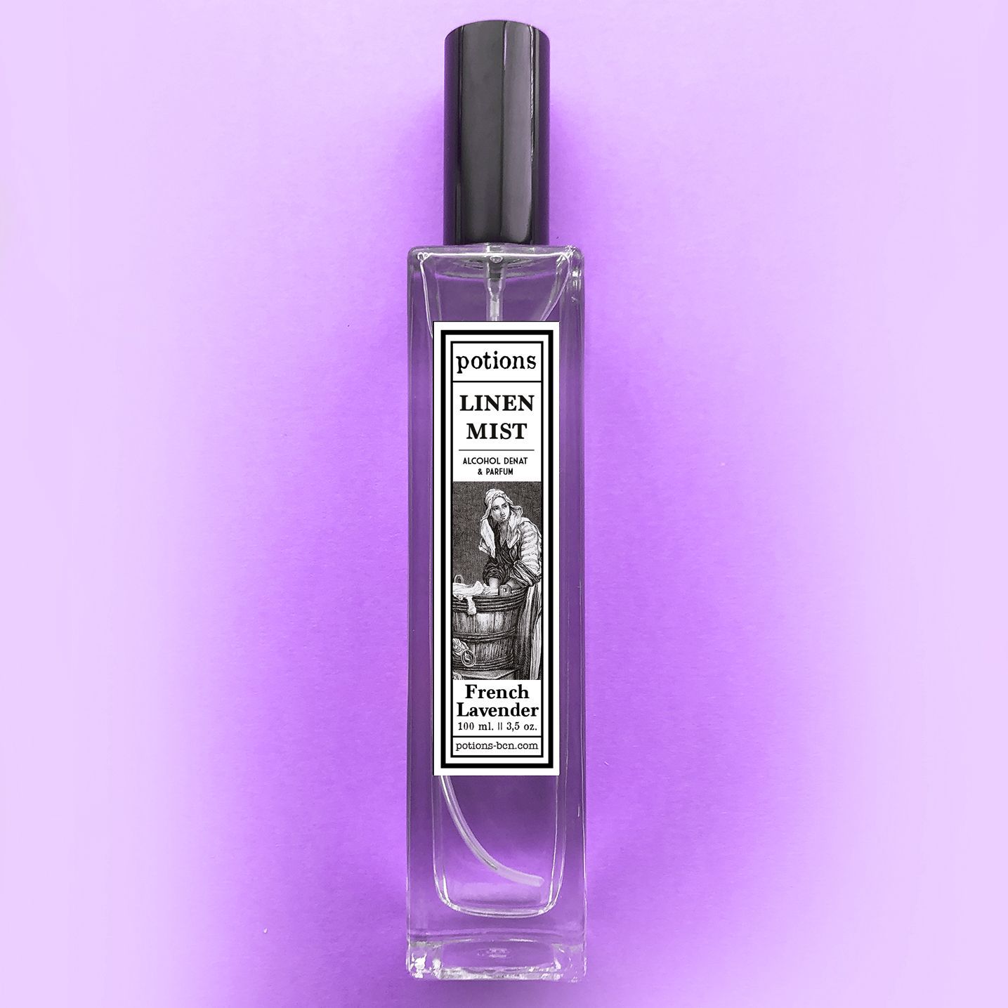 Perfume textil French Lavender de Potions BCN en envase de vidrio ámbar de 100 ml.