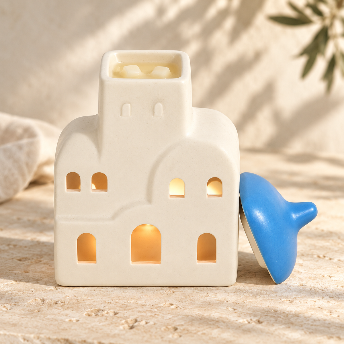 Quemador de wax melts · Casita mediterránea