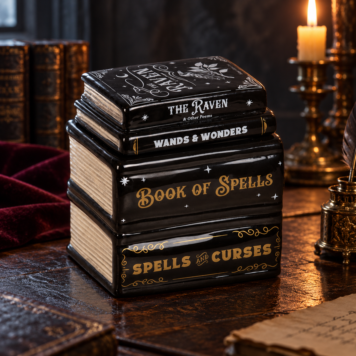 Quemador de wax melts · Libro de conjuros