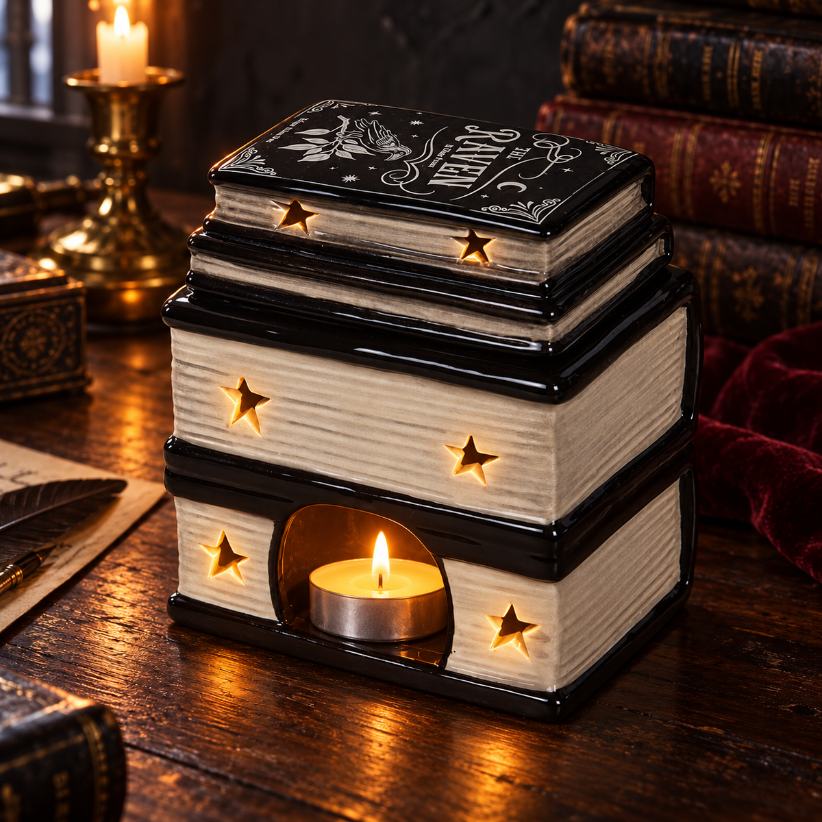 Quemador de wax melts · Libro de conjuros