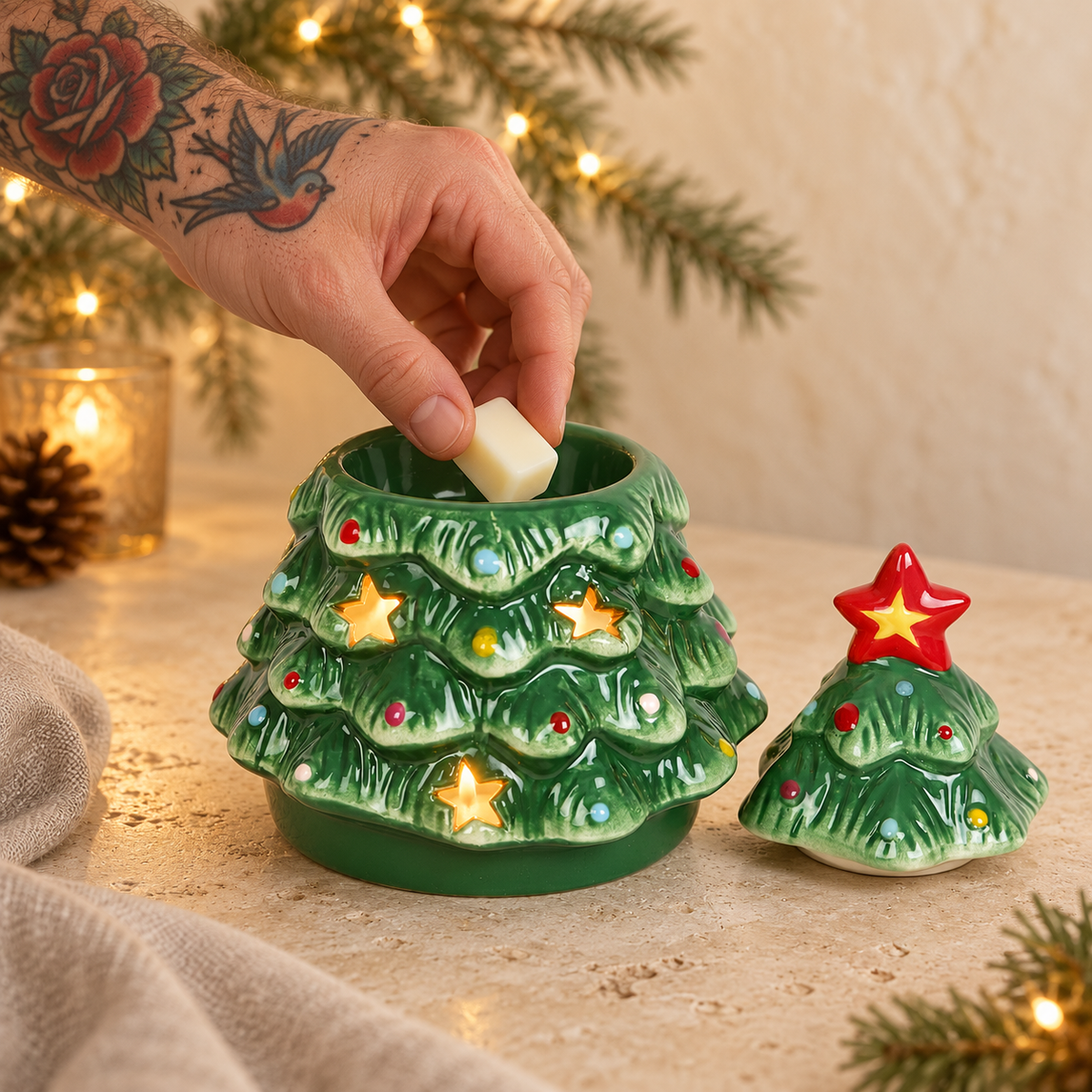 Quemador de wax melts · Árbol de Navidad